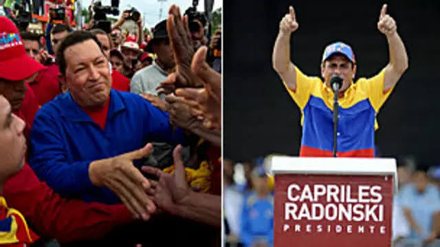 Hugo Chávez y Henrique Capriles Radonski, candidato de la oposición en 2012.